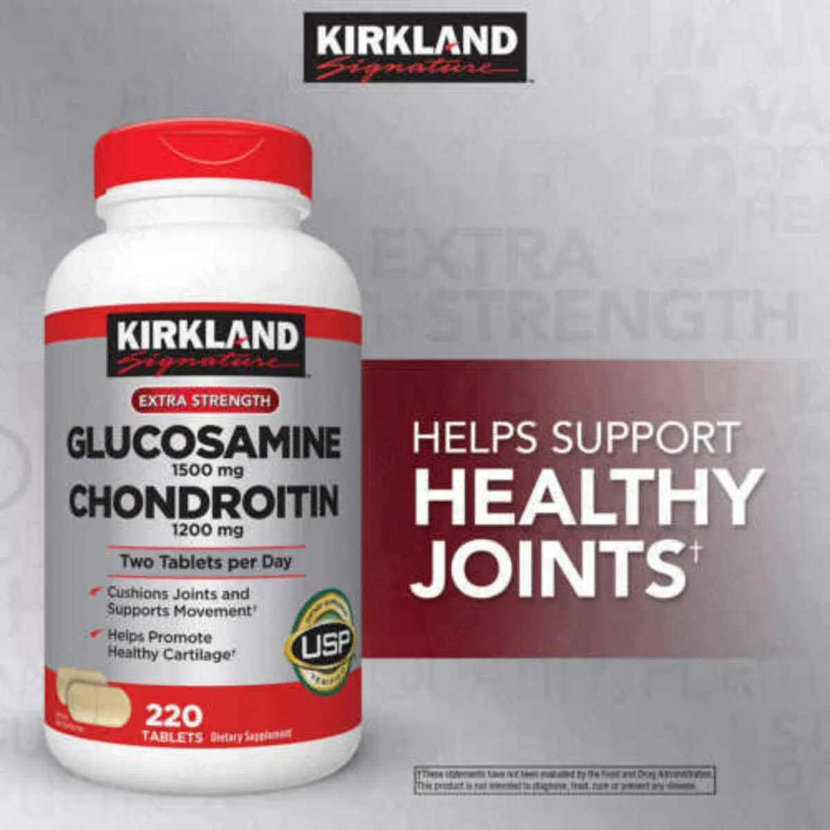 Таблетки Глюкозамина с Хондроитином Kirkland Extra strength Glucosamine+Chondroitin (220 шт.)#1