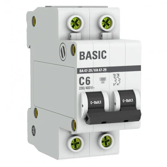 Автоматический выключатель 2P  6А (C) 4,5кА ВА 47-29 EKF Basic#1