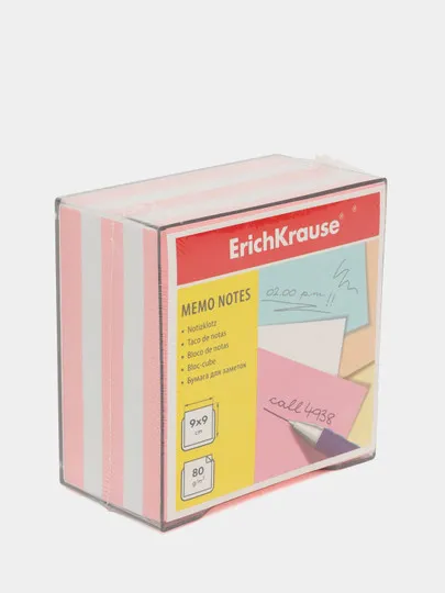 Бумага для заметок ErichKrause, 90x90x50 мм, 2 цвета: белый, розовый, в пластиковой подст#1