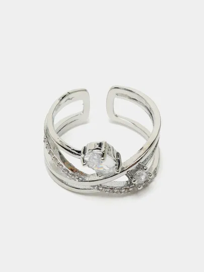 Женское безразмерное кольцо с камнем, цвет серебро#1
