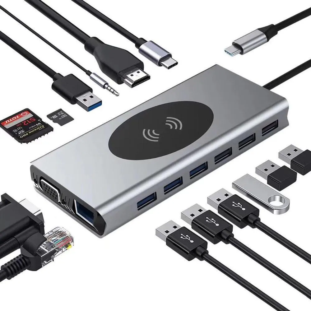 Многофункциональный концентратор USB C 15-в-1 с беспроводным зарядным устройством, от премиум бренда акссесуаров для телефонов BRAVE#1