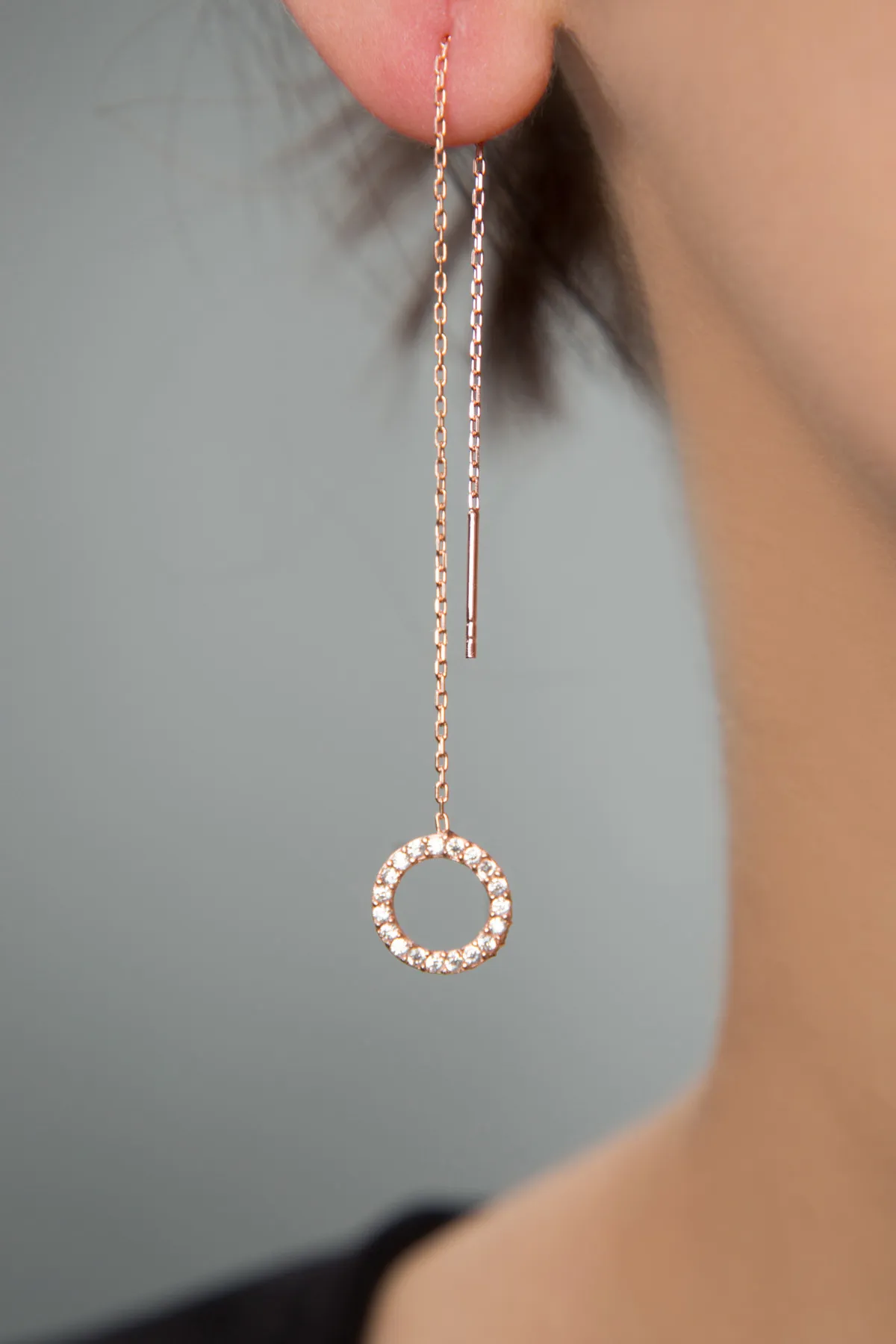 Висячие серебряные серьги с розовым покрытием 925 с кольцом из страз ekr2002 larin silver#1