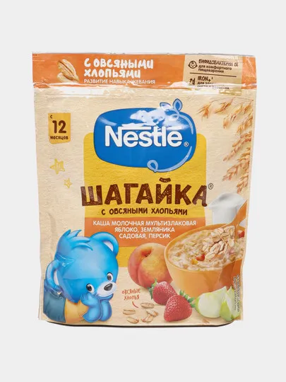 Каша Nestle Шагайка молочная 5 злаков, яблоко, земляника, персик, 200 гр#1