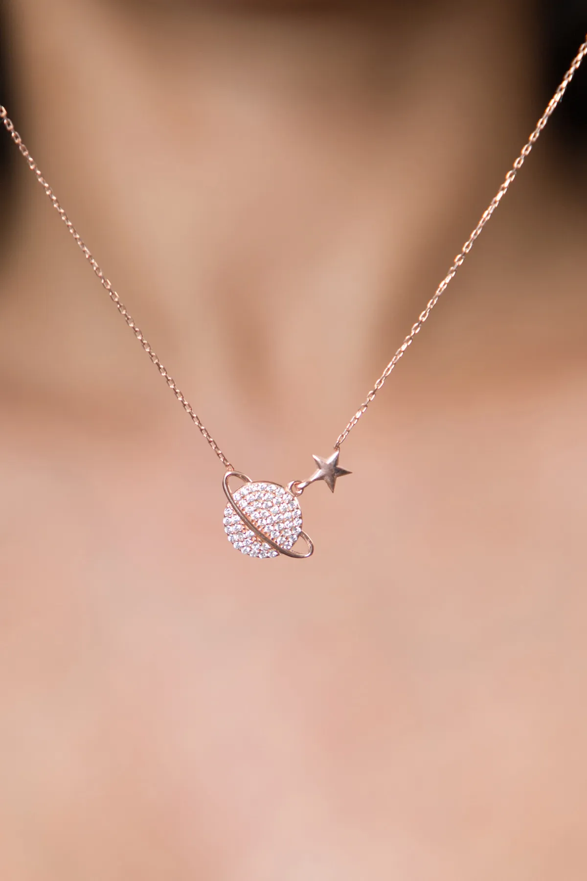 Серебряное ожерелье с розовым покрытием, модель: планета pp2259 Larin Silver#1