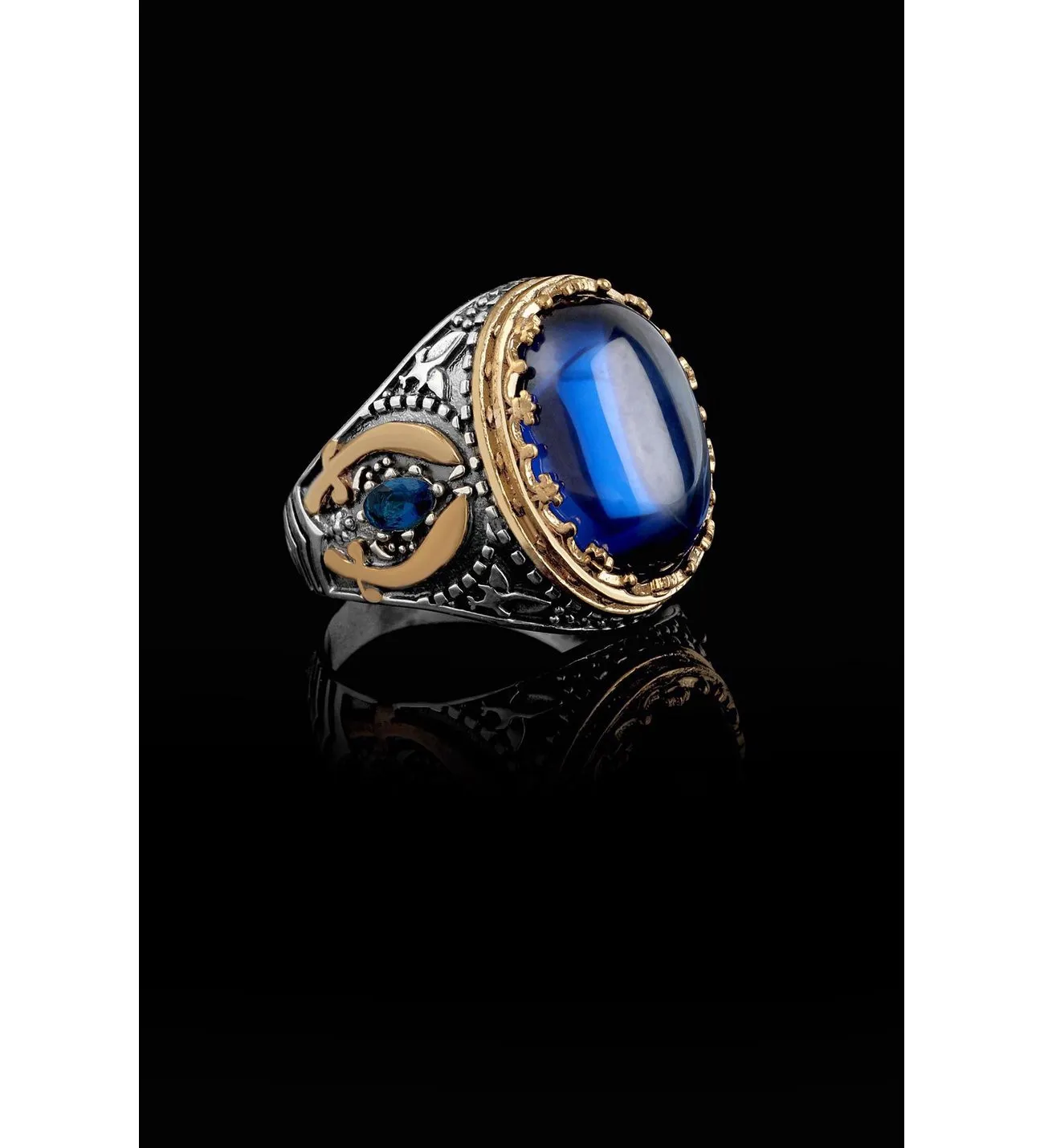 Мужское кольцо - камень синий янтарь (серебро) mr1043 Larin Silver