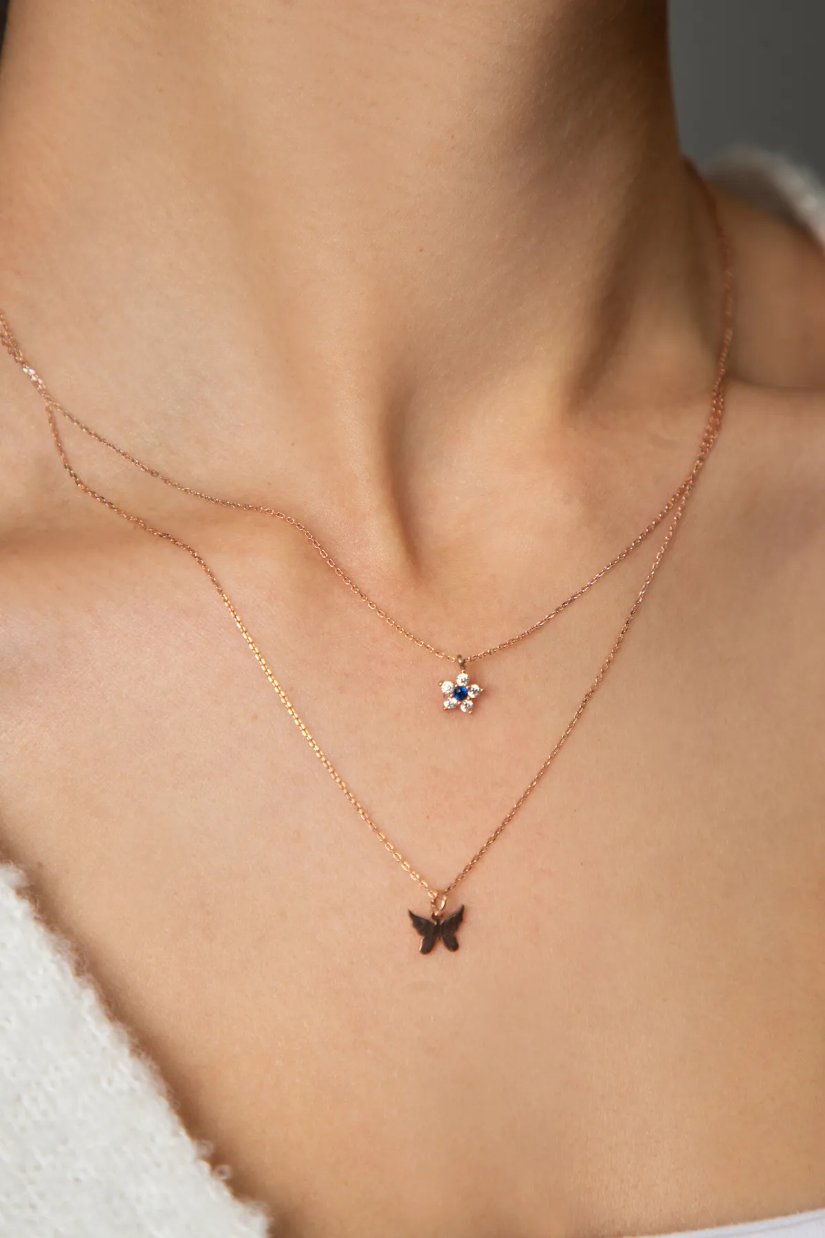 Серебряное ожерелье, модель: золотая бабочка и цветок pp4102 Larin Silver#1