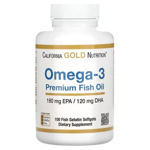California Gold Nutrition, Omega-3, Omega 3 Premium baliq yog'i, Premium baliq yog'i, 180 mg EPA / 120 mg DHA, 100 baliq jelatin kapsulalari#1