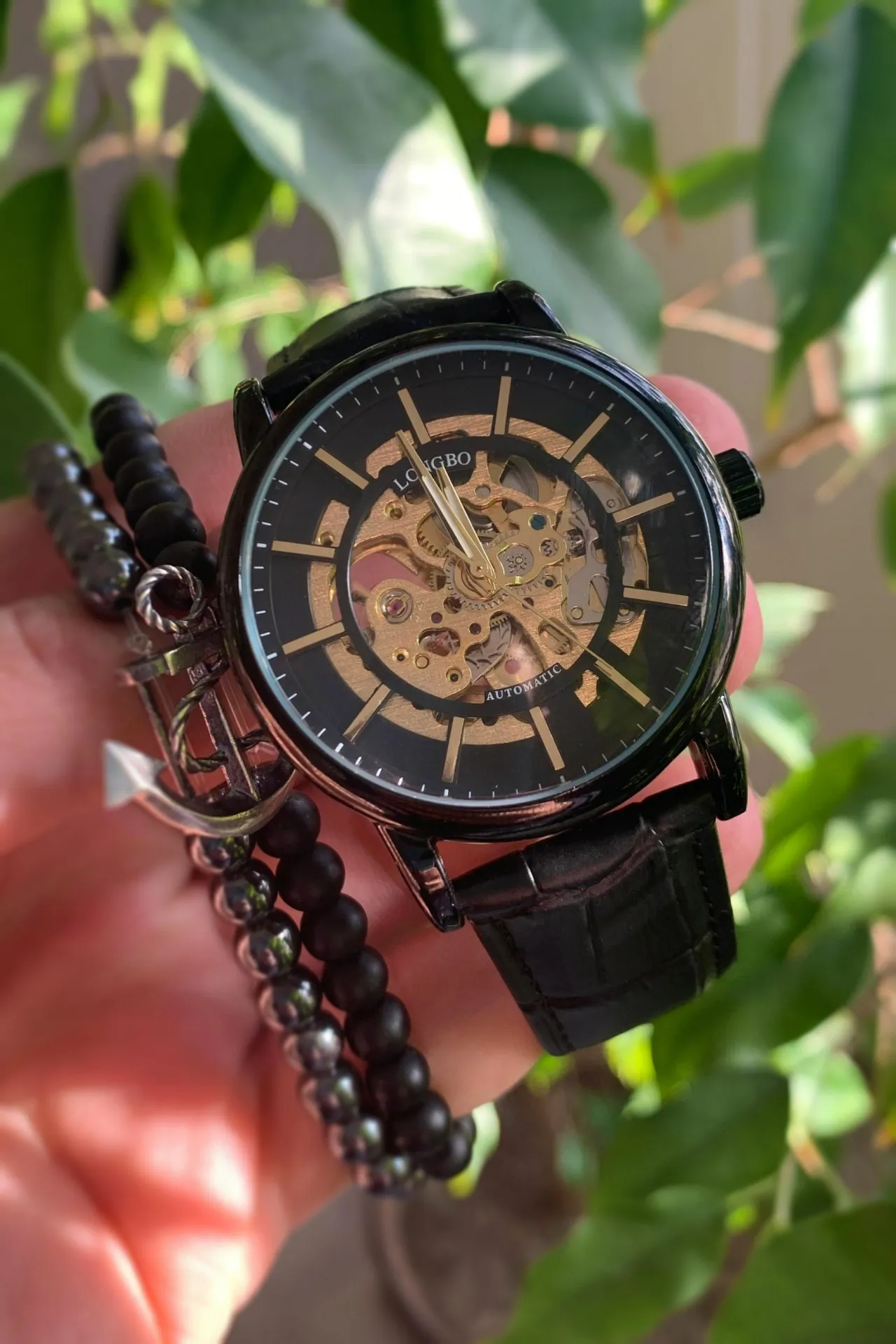 Механические мужские наручные часы Longbo черный