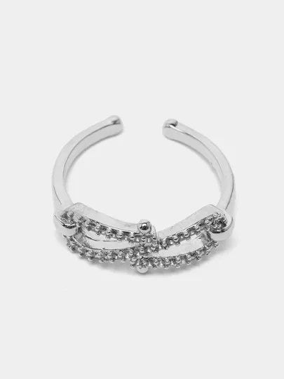 Женское безразмерное кольцо петля, цвет серебро#1