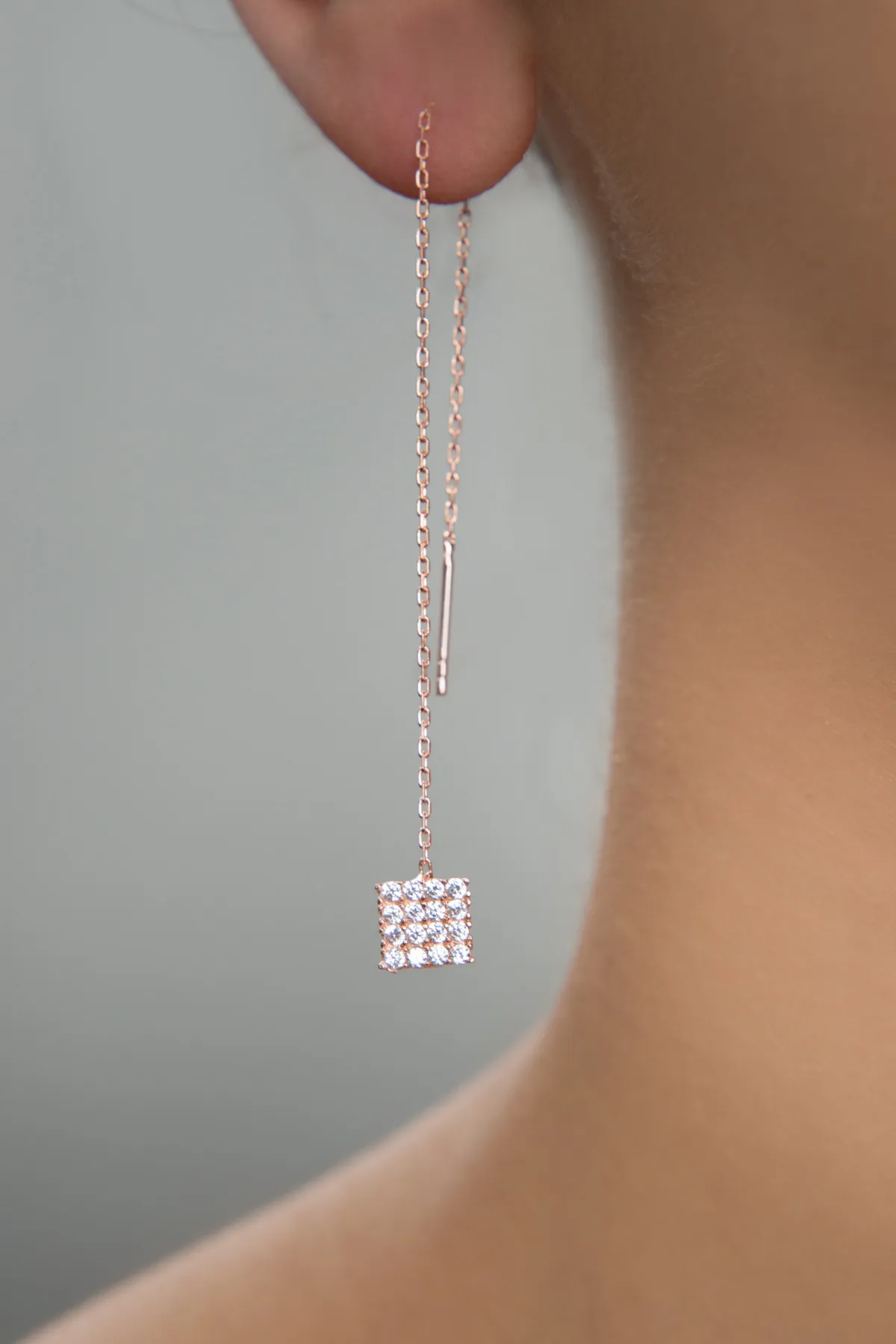 Висячие серебряные серьги с розовым покрытием 925 с квадратной деталью ekr2013 larin silver#1