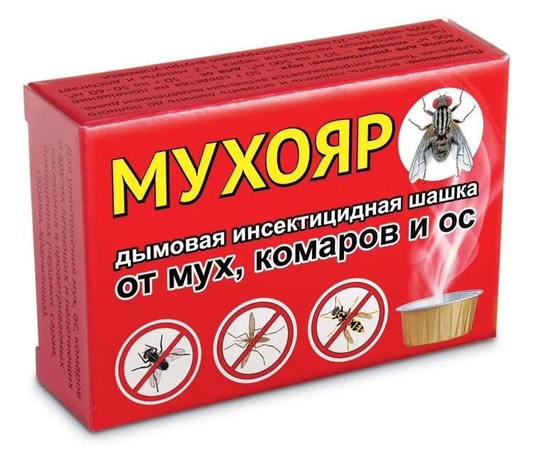 Дымовая шашка от мух, комаров и ос Мухояр, банка 50 г#1