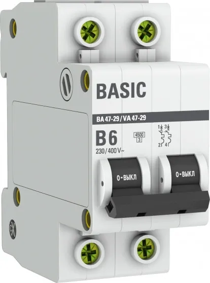 Автоматический выключатель 2P 6А (B) 4,5кА ВА 47-29 Basic#1