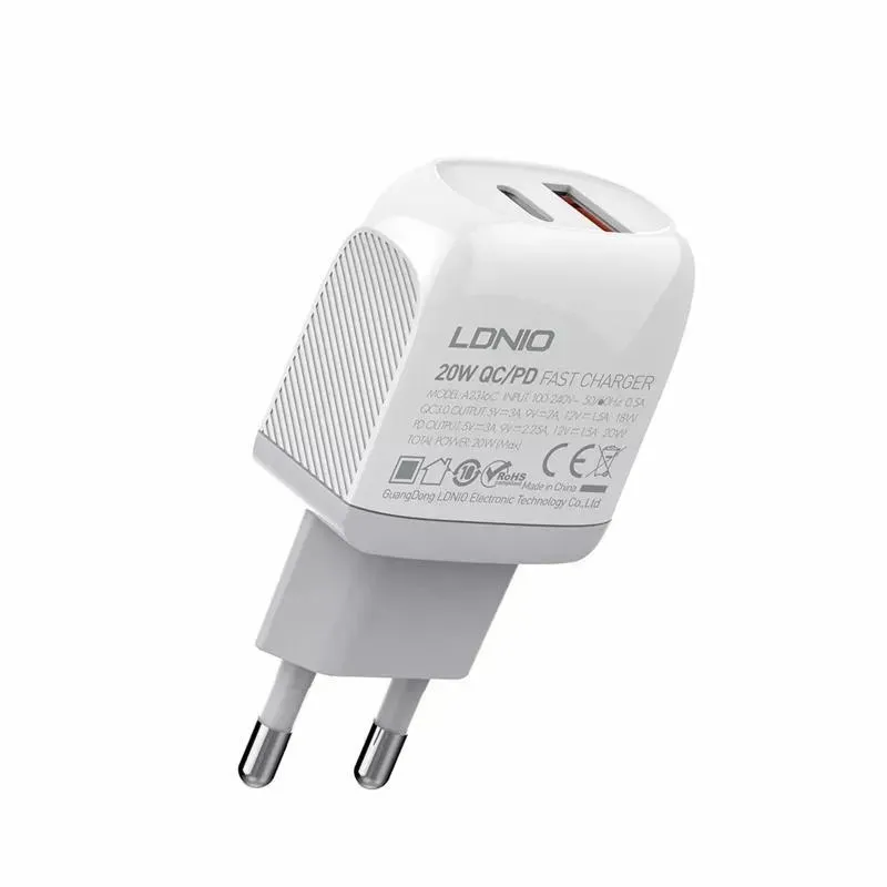 Зарядное устройство LDNIO A2316C-EU + USB-TypeC - Lighting, PD + QC3.0 20W#1