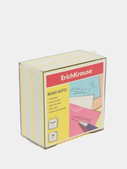 Бумага для заметок ErichKrause, 90x90x50 мм, 2 цвета: белый, желтый, в пластиковой подст#1