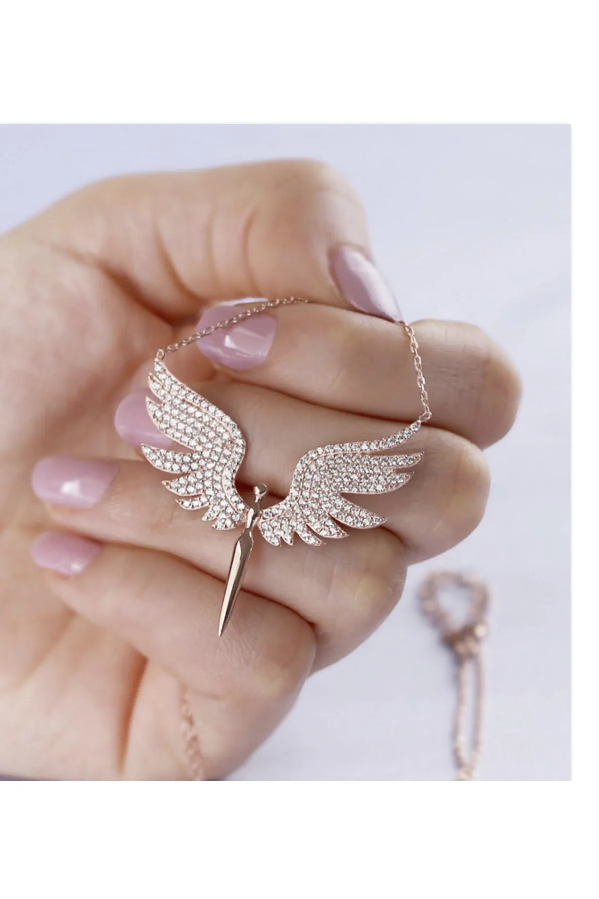 Серебряное ожерелье, модель: ангел с камнями (розовое покрытие) bjtr0114 Larin Silver#1