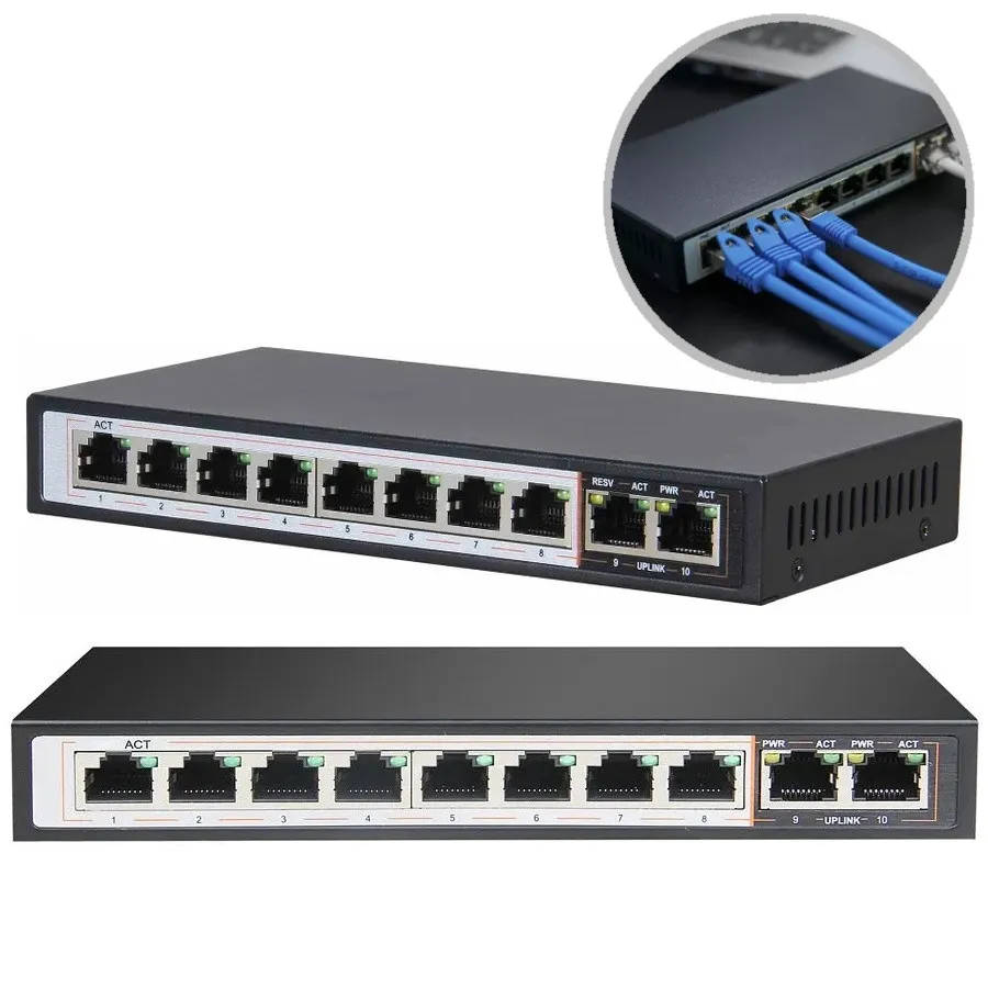 Настольный коммутатор Extralink Perses 10 x портов RJ45 (Gigabit Ethernet, включая 8x PoE и 2x Uplink) 96 Вт, неуправляемый#1