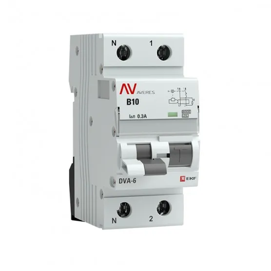 Дифференциальный автомат DVA-6 1P+N 10А (B) 300мА (A) 6кА EKF AVERES#1