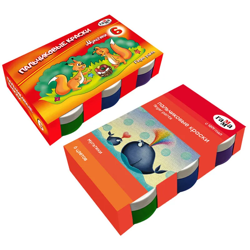 Краски пальчиковые Гамма "Мультики", классические, 6 цветов, 50 мл, картонная упаковка#1