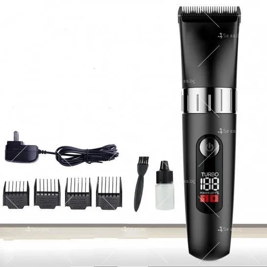 Профессиональная машинка для стрижки волос Pro Mozer MZ-9831 (4 насадки ) c регулировкой длины стрижки LCD-дисплей Черная#1