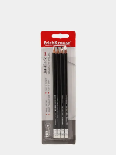 Чернографитный шестигранный карандаш с ластиком ErichKrause Jet Black 101 HB#1