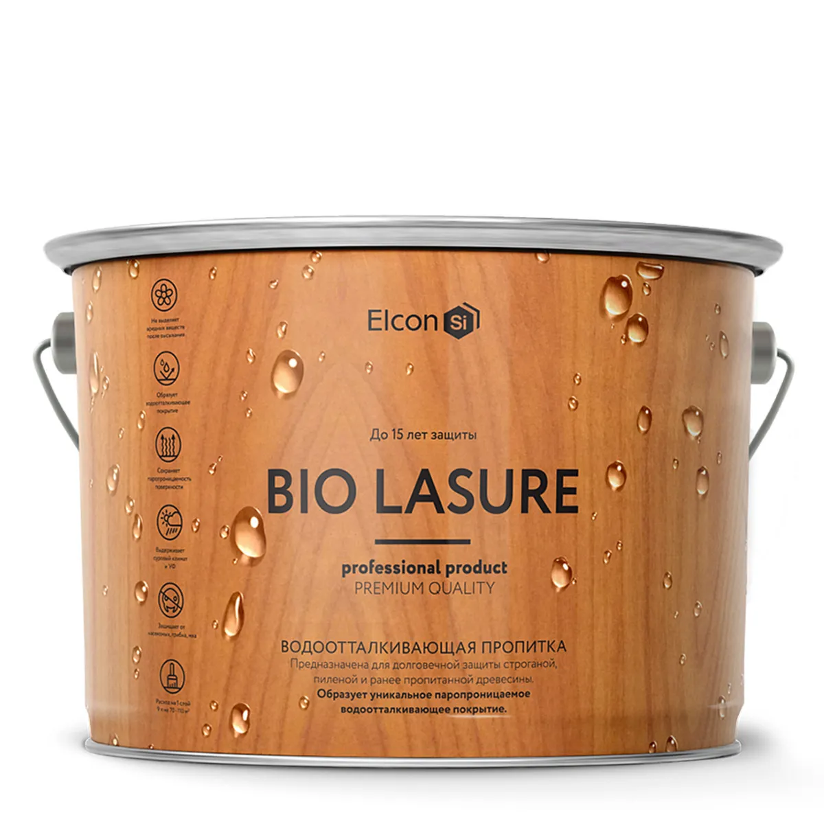 Пропитка для защиты древесины Elcon Bio Lasure (c водоотталкивающим эффектом), каштан, 9 л#1