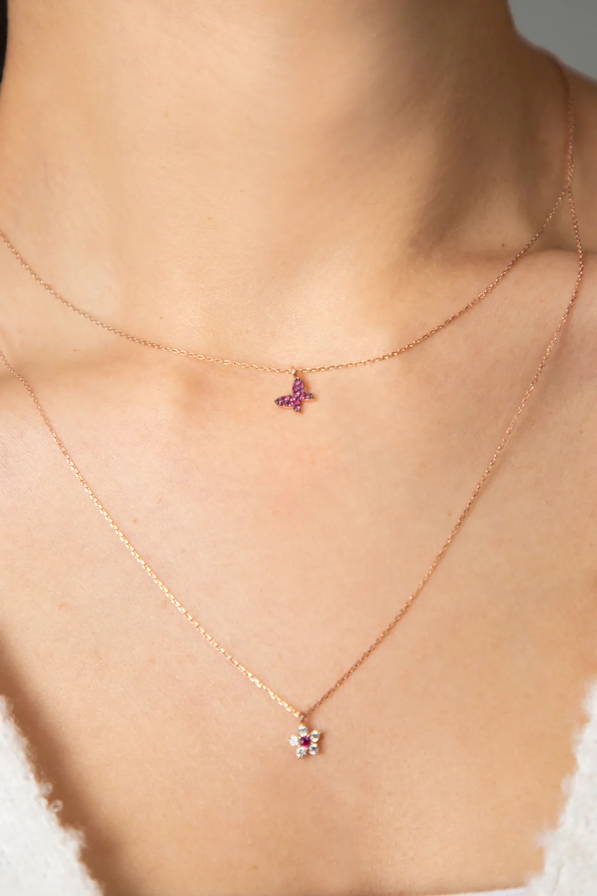 Серебряное ожерелье, модель: розовая бабочка и цветок pp4093 Larin Silver#1