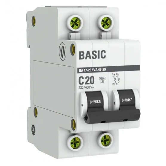 Автоматический выключатель 2P 20А (C) 4,5кА ВА 47-29 EKF Basic#1