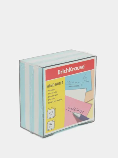 Бумага для заметок ErichKrause,90x90x50 мм,2 цвета: белый,голубой, в пластиковой подставке#1