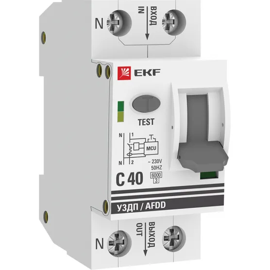 Устройство защиты от дугового пробоя (УЗДП) с автоматическим выключателем 1P+N 40А (C) 6кА EKF PROxima#1