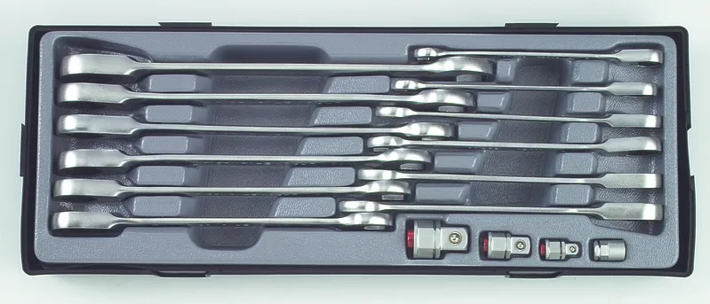 Набор рожково-накидных ключей трещоточных, отогнутых + адаптеры  FORCE 5164#1