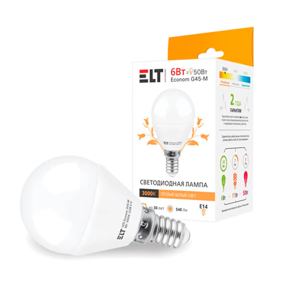 Светодиодная лампа LED Econom G45-M 6W E14 4000K ELT#1