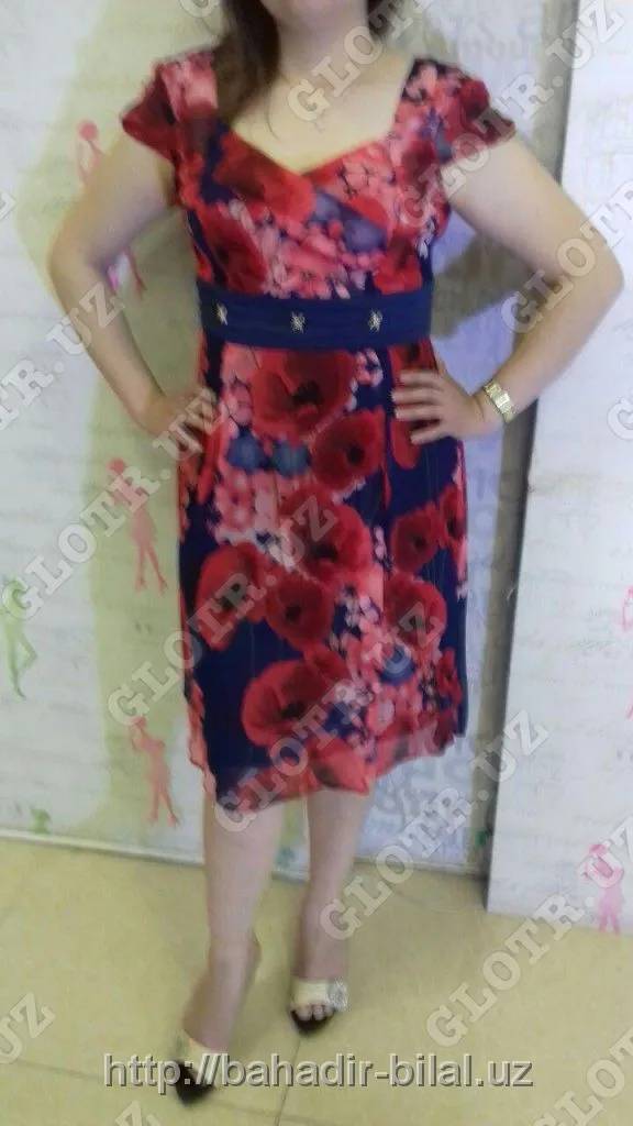 Платье из шифона с красными тюльпанами#4
