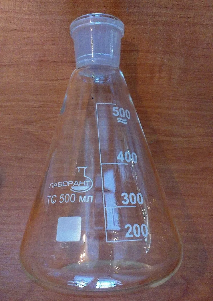 Колба 500 мл стекло (с дозатором на 10 мл для отмеривания жидкости)#8
