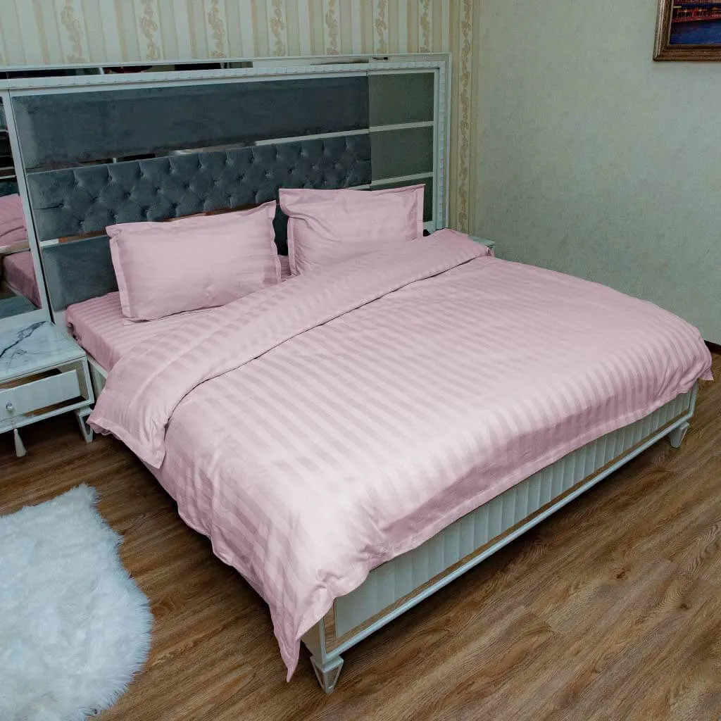 Комплект постельного белья, страйп-сатин, розовый#1