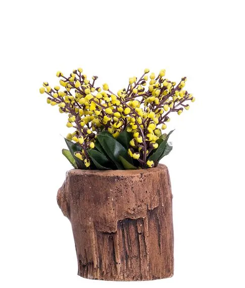 Декоративный  керамический пенек с цветком  (15 см)#1
