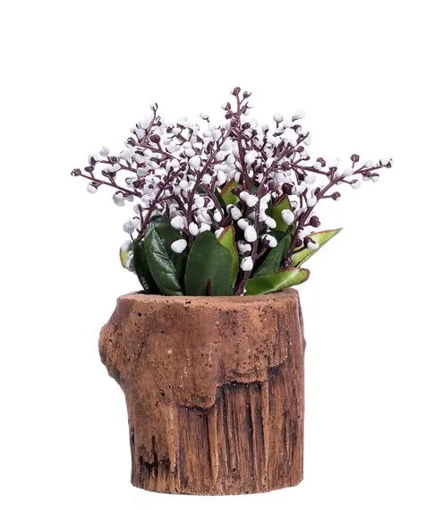 Декоративный керамический пенек с цветком (15 см) №278#1