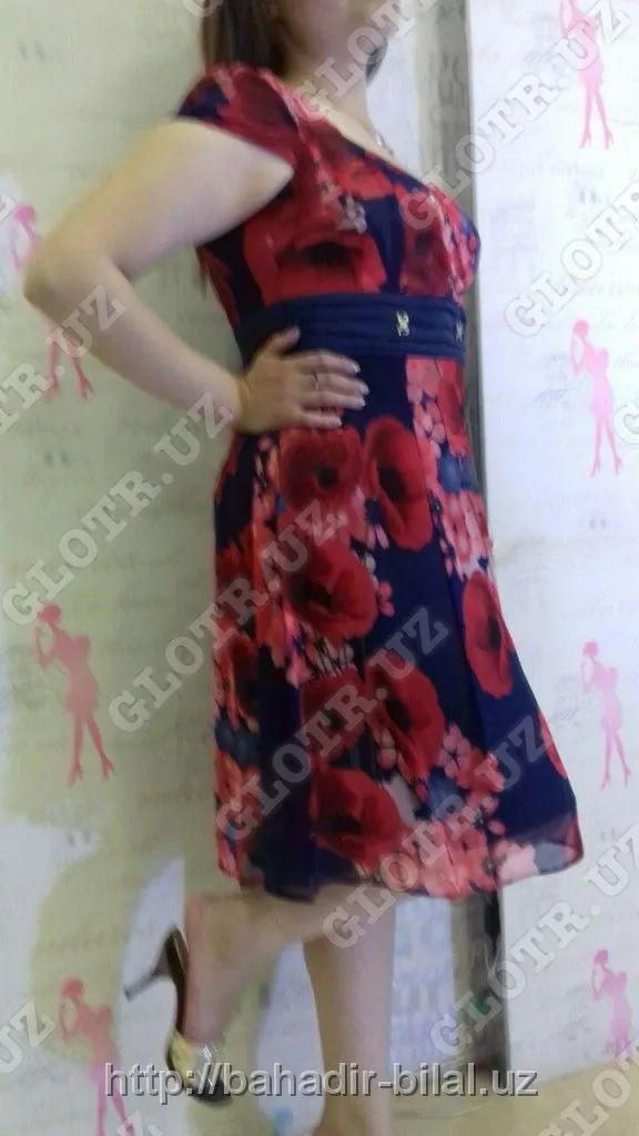 Платье из шифона с красными тюльпанами#3