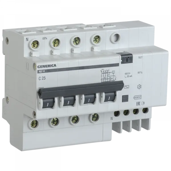 Автоматический выключатель дифференциального тока АД14 4Р 25-63А 30мА ИЭК#1