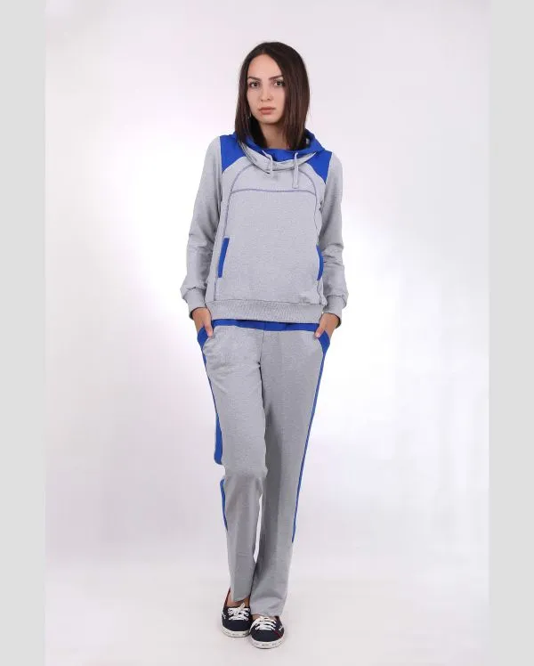 Комплект женский : худи и штаны серые в синюю полоску#3
