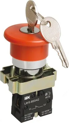 Кнопка LAY5-BS142 "Грибок" с ключом красный d22мм 240В 1р ИЭК#1
