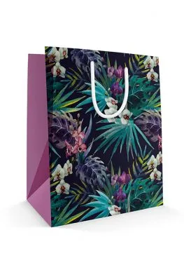 Готовый бумажный пакет (средний) тропические цветы#1