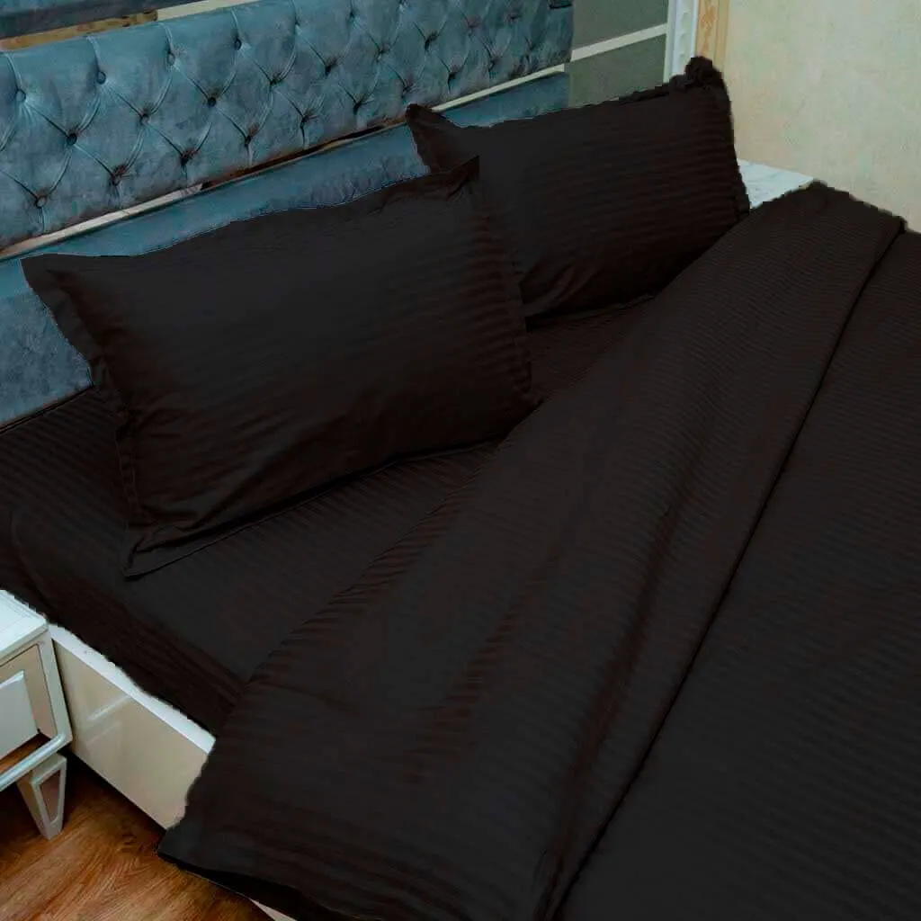 Комплект постельного белья, страйп-сатин, черный#2