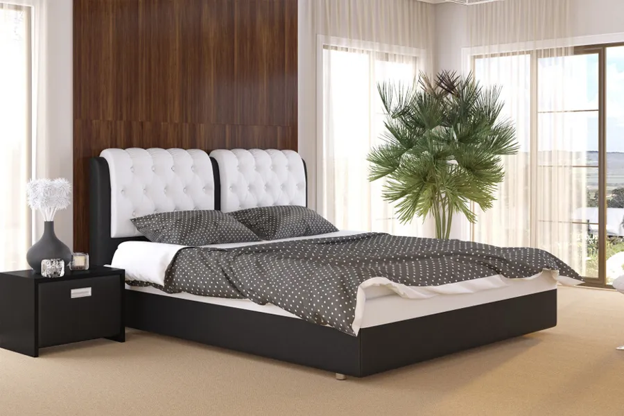 Двуспальная кровать "Veda 5" чёрная с белым#1