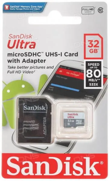 Карта памяти MicroSD 32GB SanDisk (80 Mb/s)#1