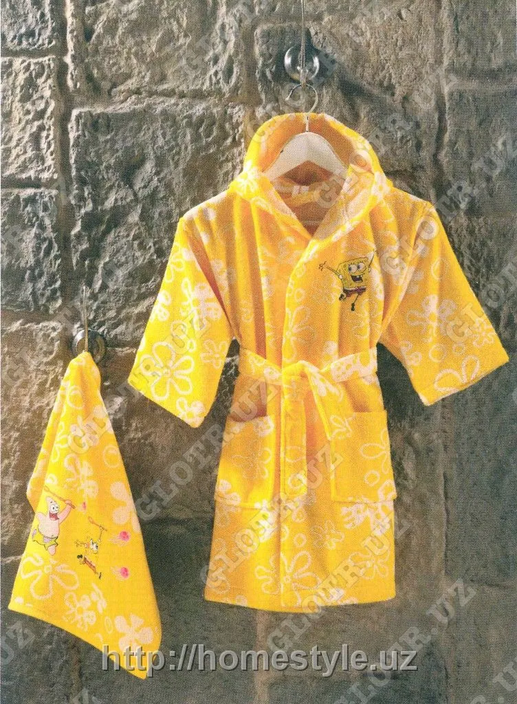 Махровые банные халаты Sponge Bob Free Sеt для ребенка в возрасте 1-2 года, 5-6 и 11 -12 лет#1
