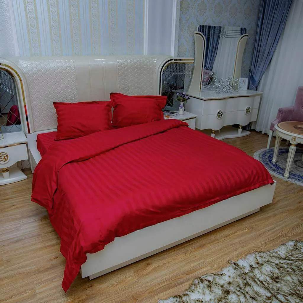 Комплект постельного белья, страйп-сатин, бордовый#1