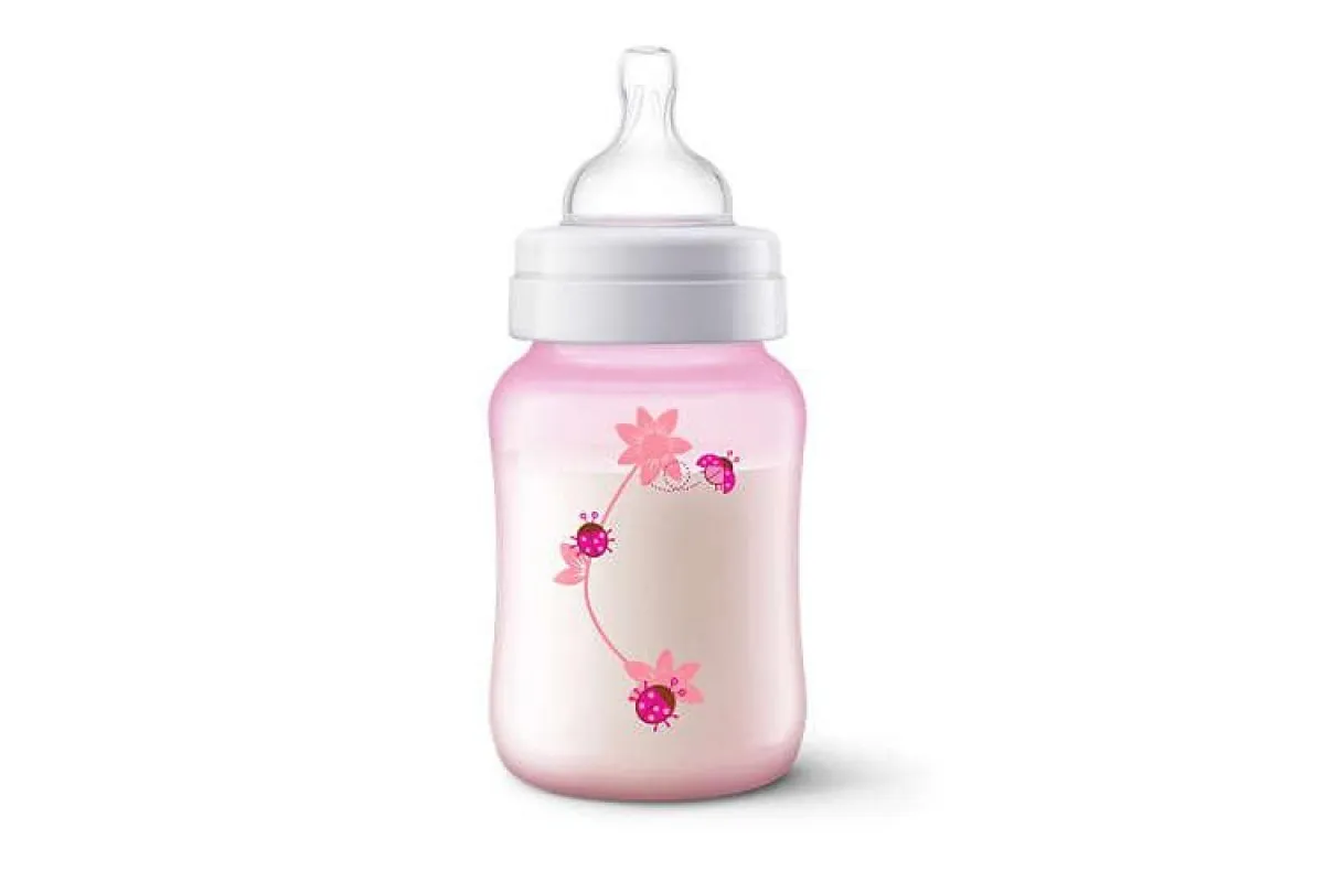 Розовая бутылочка для кормления с рисунком (божья коровка) CLASSIC+ 260 мл 1шт. AV016#1
