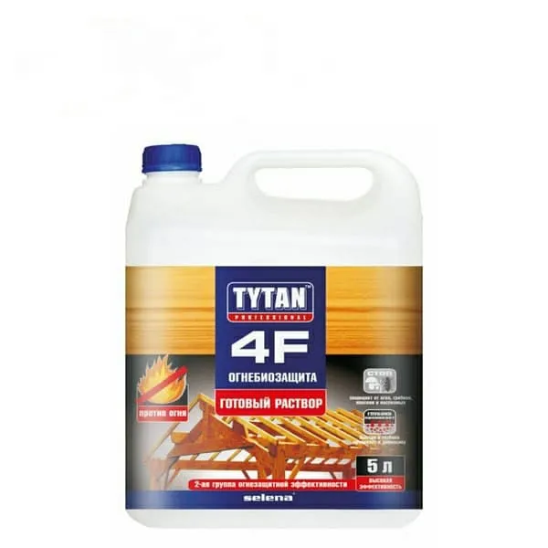 TYTAN 4F Огнебиозащитный готовый раствор для древесины (бесцветный,красный)5л#1