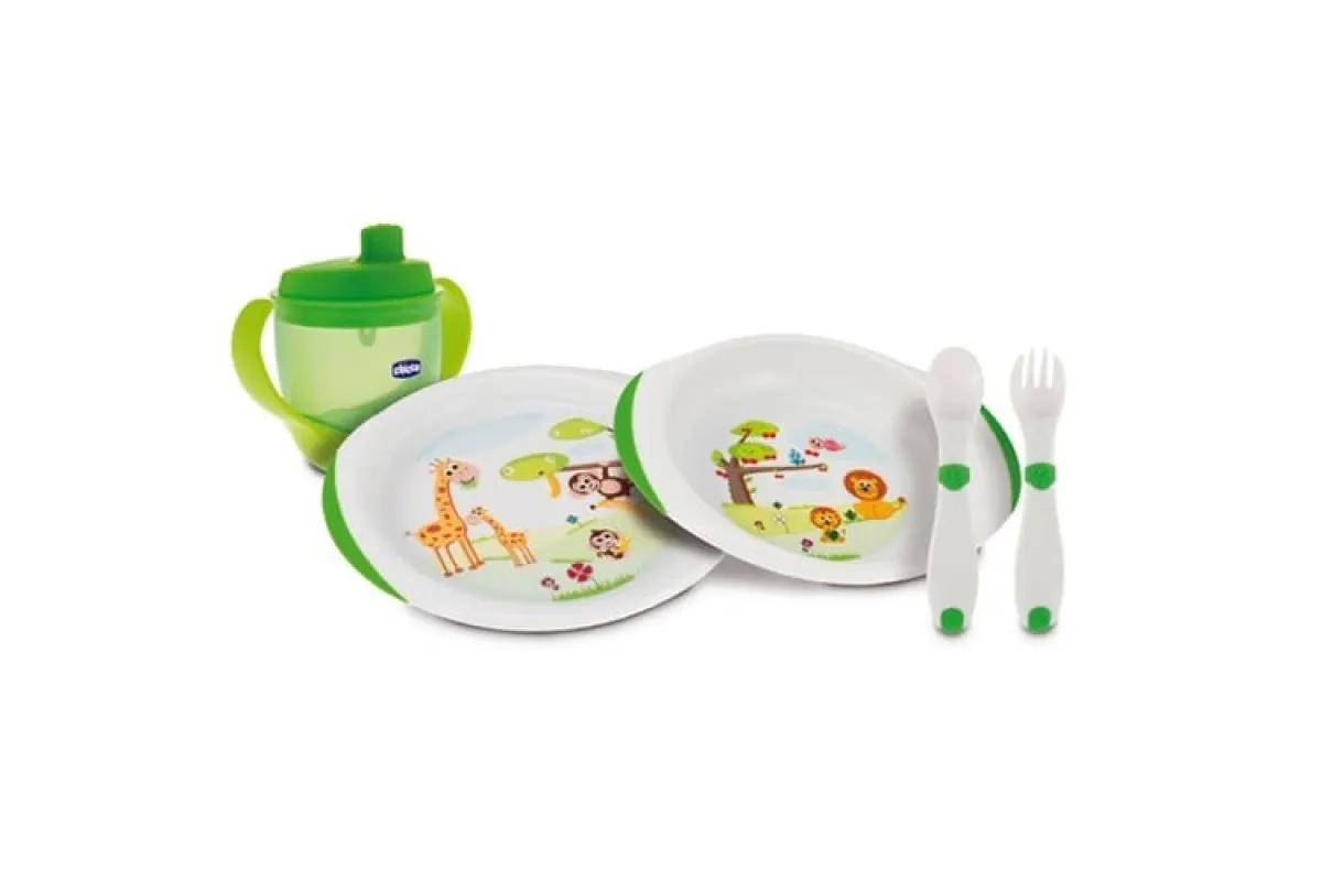 Набор пластиковой посуды зелёного цвета 12М+ CH095#1