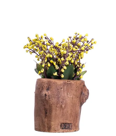 Декоративный  керамический пенек с цветком  (15 см)#2